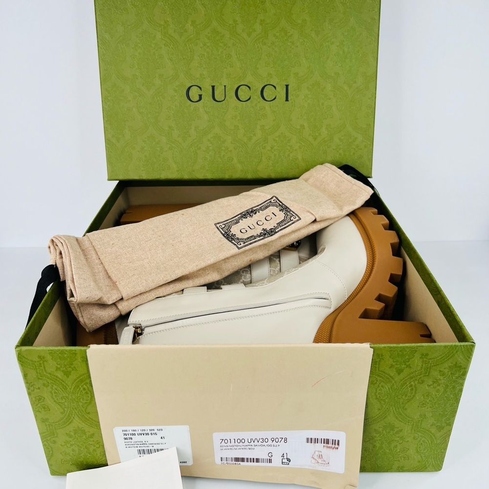 GUCCI Kensington GG Supreme Leather Crystal Buckle Platform Ankle Boots EU 41 - Picture 2 of 13